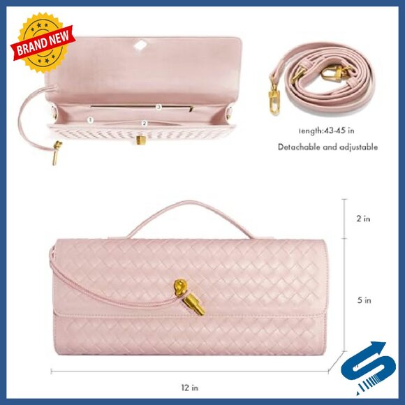 Woven PU Leather Evening Bag with Adjustable Strap, 12x5x2 Inches